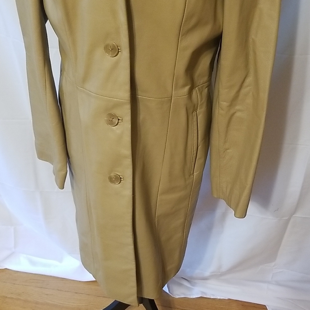Colebrook 100% Leather Classic Tan Warm Long Button Down Coat Jacket Neutral - M - Picture 3 of 16